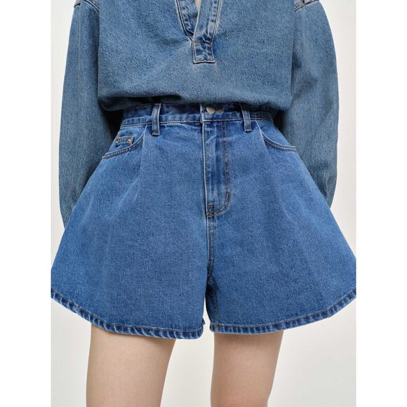 Source Unknown Flared Denim Shorts Medium Blue - L - Picture 2 of 5